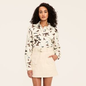 Woolrich Women's Bird Print Button Down Shirt - Cream and Brown